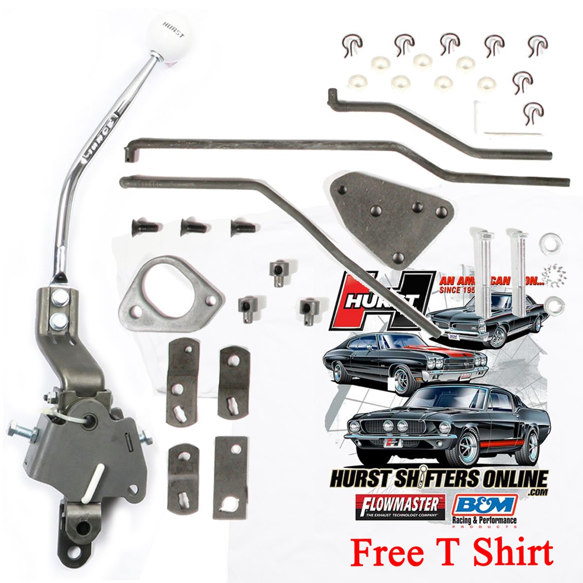 Hurst 4 Speed Round Bar Handle Shifter Kit 1969 Camaro Ss Z 28 302 396 Free T Shirt 1276